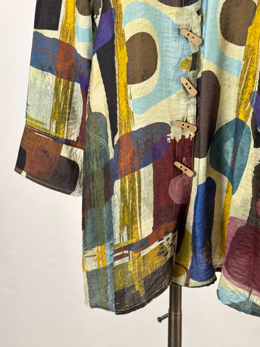 Ali Miles Abstract Geometric Button Down Tunic Top Artsy Art to Wear Earth Tones - Picture 4 of 10